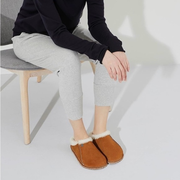 Birkenstock Unisex Zermatt Premium Shearling Suede Mink Sandals/Slippers Caramel - Picture 1 of 17
